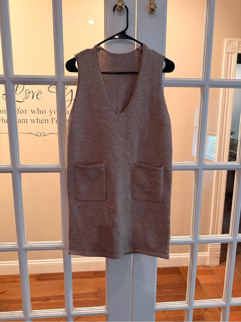 Amazon Taupe Knit Sleeveless V-Neck Tunic with Front Pockets